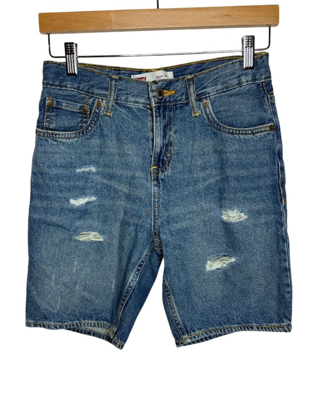 Levis Boys 14 511 Slim Distressed Denim Bermuda Shorts Y2K